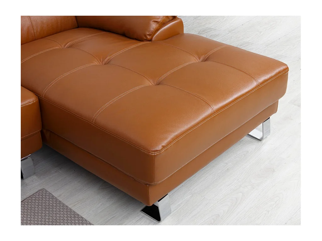 Canapé d'angle droit en cuir premium camel EXCELSIORA
