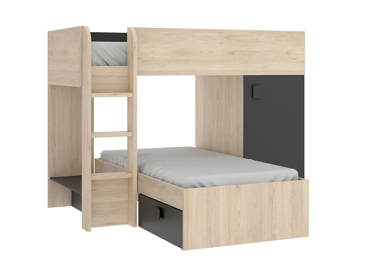 Etagenbett mit Stauraum RICARDO - 2 x 90 x 190 cm - Eiche & Anthrazit