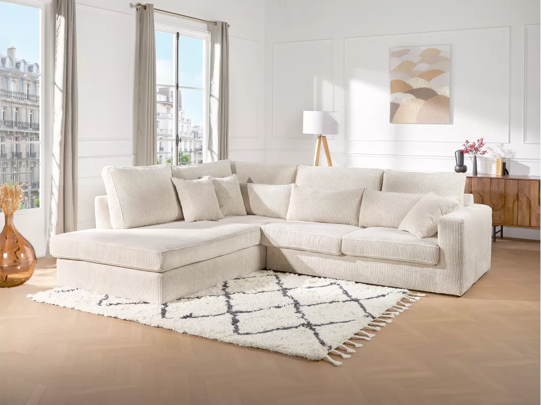 Kauf Unique Großes Ecksofa - Cord - Beige - Ecke Links - MONDOVI