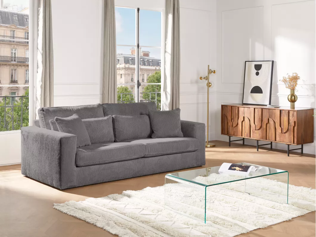 Kauf Unique Sofa 3-Sitzer - Cord - Grau - MONDOVI