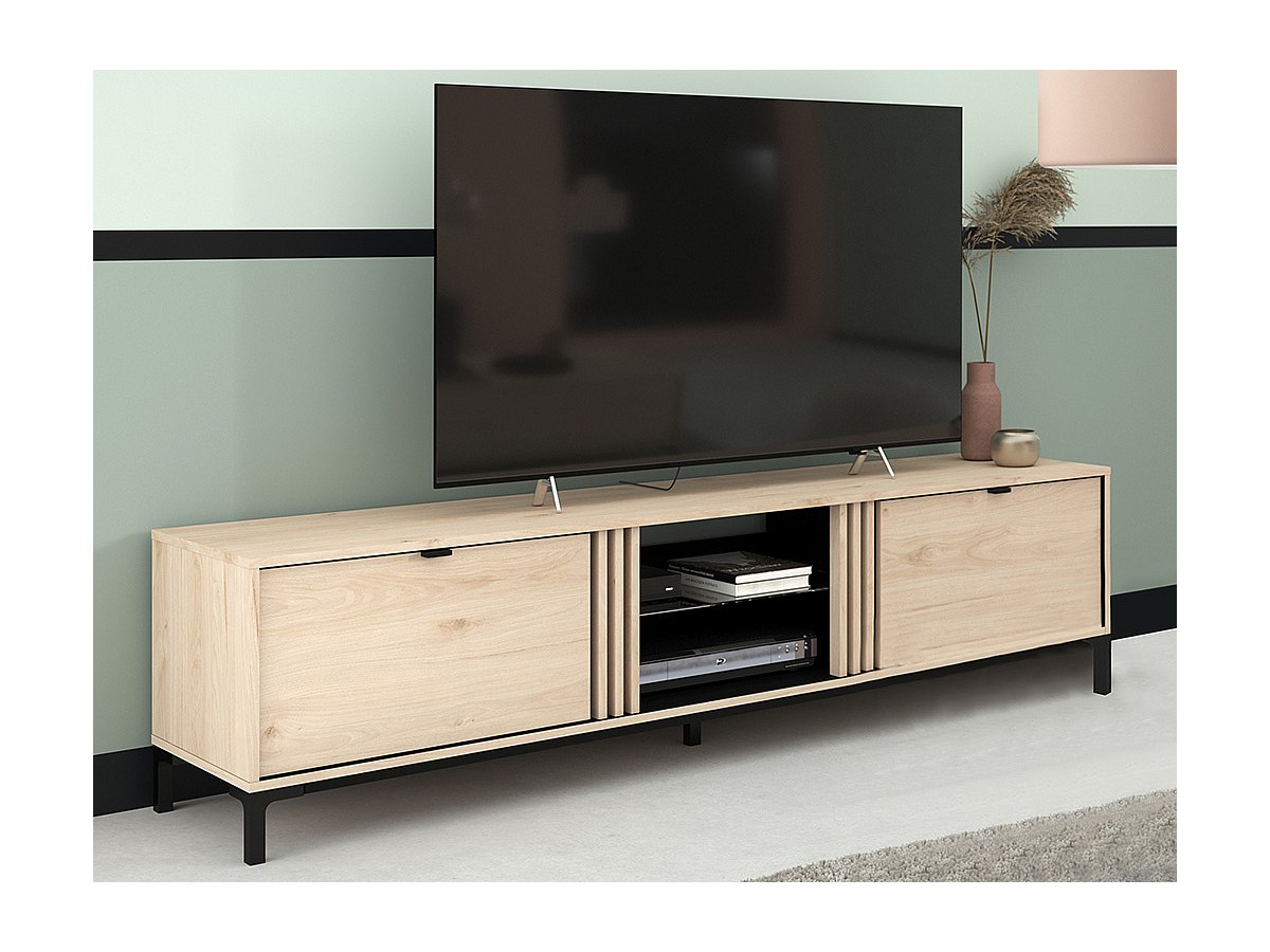 TV-Möbel - 2 Fächer & 2 Schubladen - Farben: Eiche und Schwarz - RISLANE