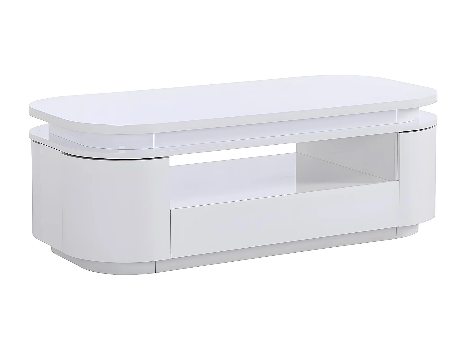 Mesa de centro 4 puertas y 1 cajón con LEDs - MDF - Blanco lacado - VANDANA