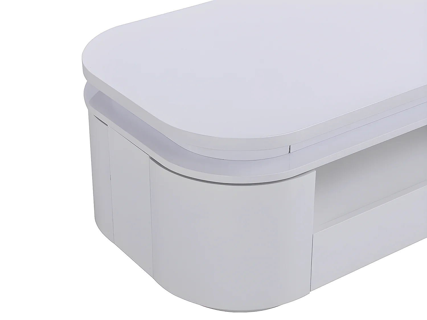 Mesa de centro 4 puertas y 1 cajón con LEDs - MDF - Blanco lacado - VANDANA