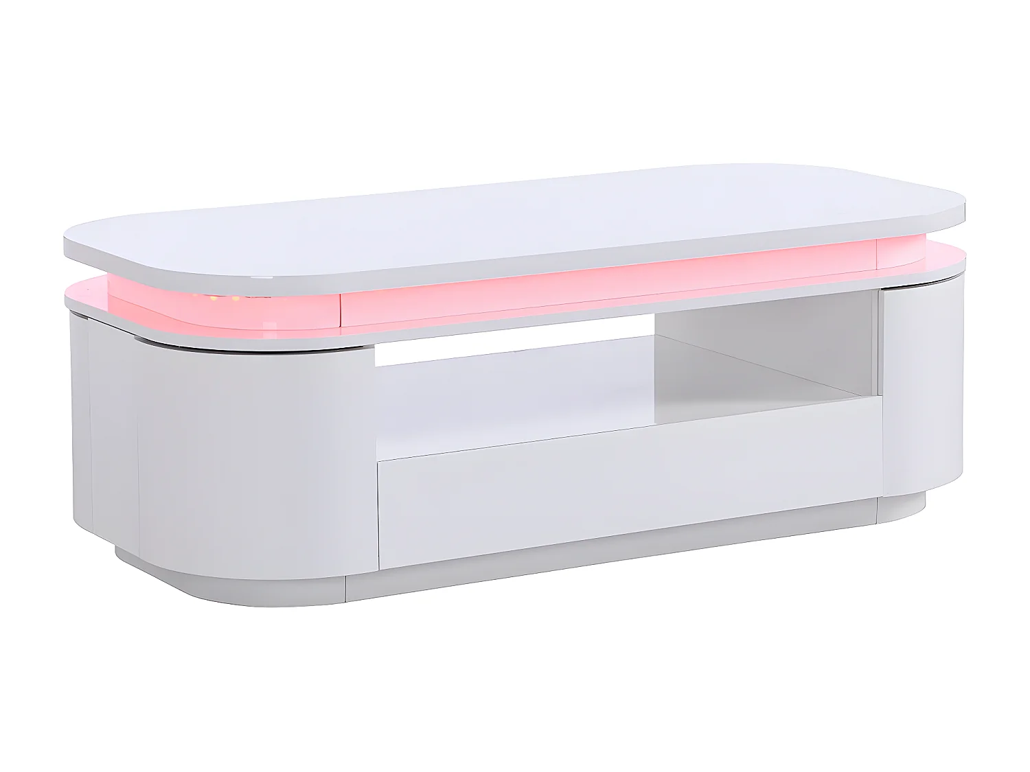 Mesa de centro 4 puertas y 1 cajón con LEDs - MDF - Blanco lacado - VANDANA