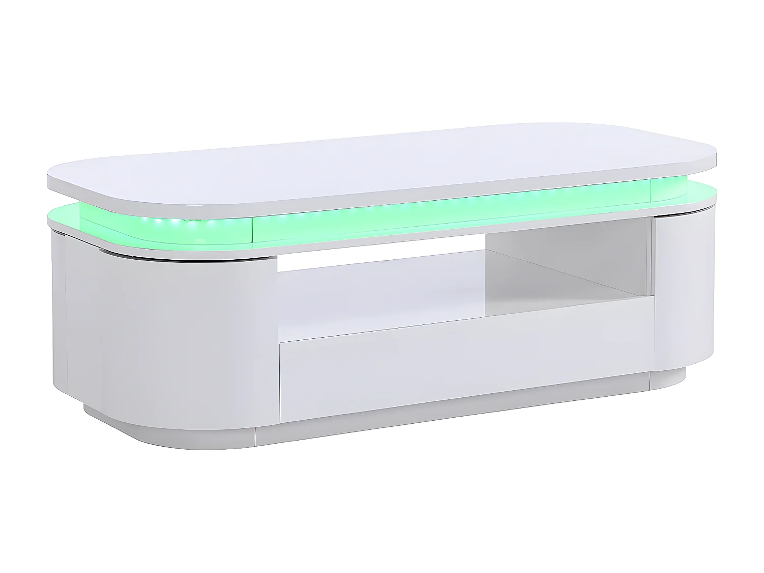 Mesa de centro 4 puertas y 1 cajón con LEDs - MDF - Blanco lacado - VANDANA