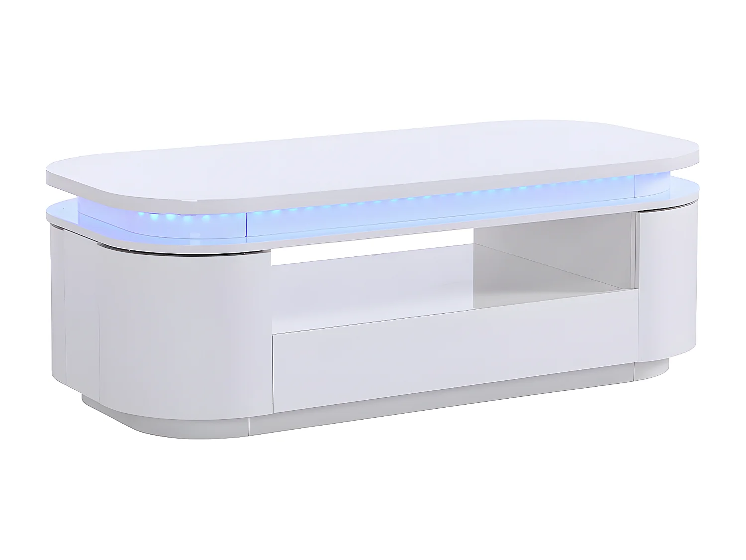 Mesa de centro 4 puertas y 1 cajón con LEDs - MDF - Blanco lacado - VANDANA