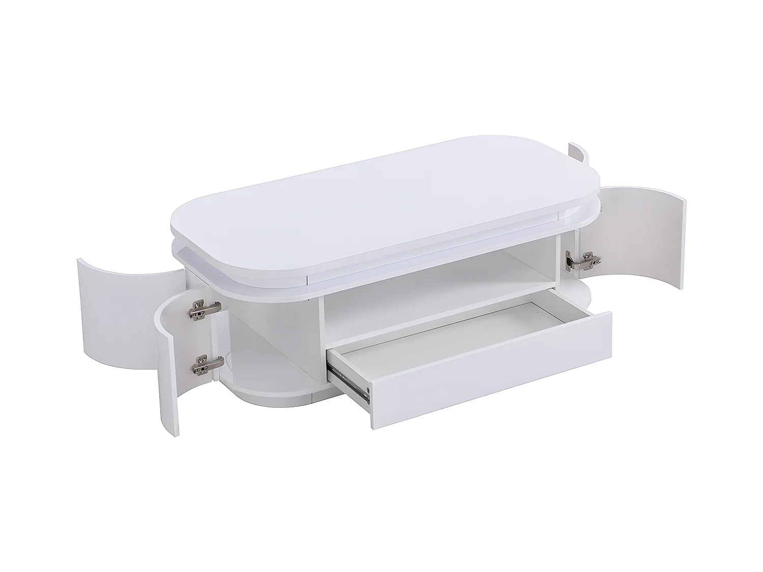 Table basse 4 portes et 1 tiroir avec LEDs en MDF - Blanc laqué - VANDANA