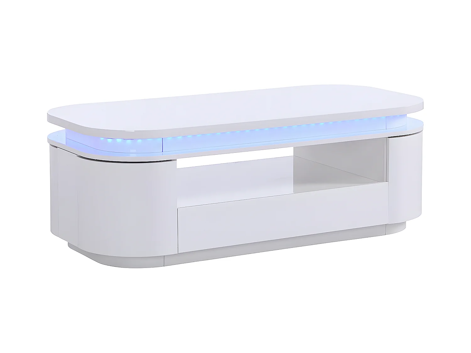 Table basse 4 portes et 1 tiroir avec LEDs en MDF - Blanc laqué - VANDANA