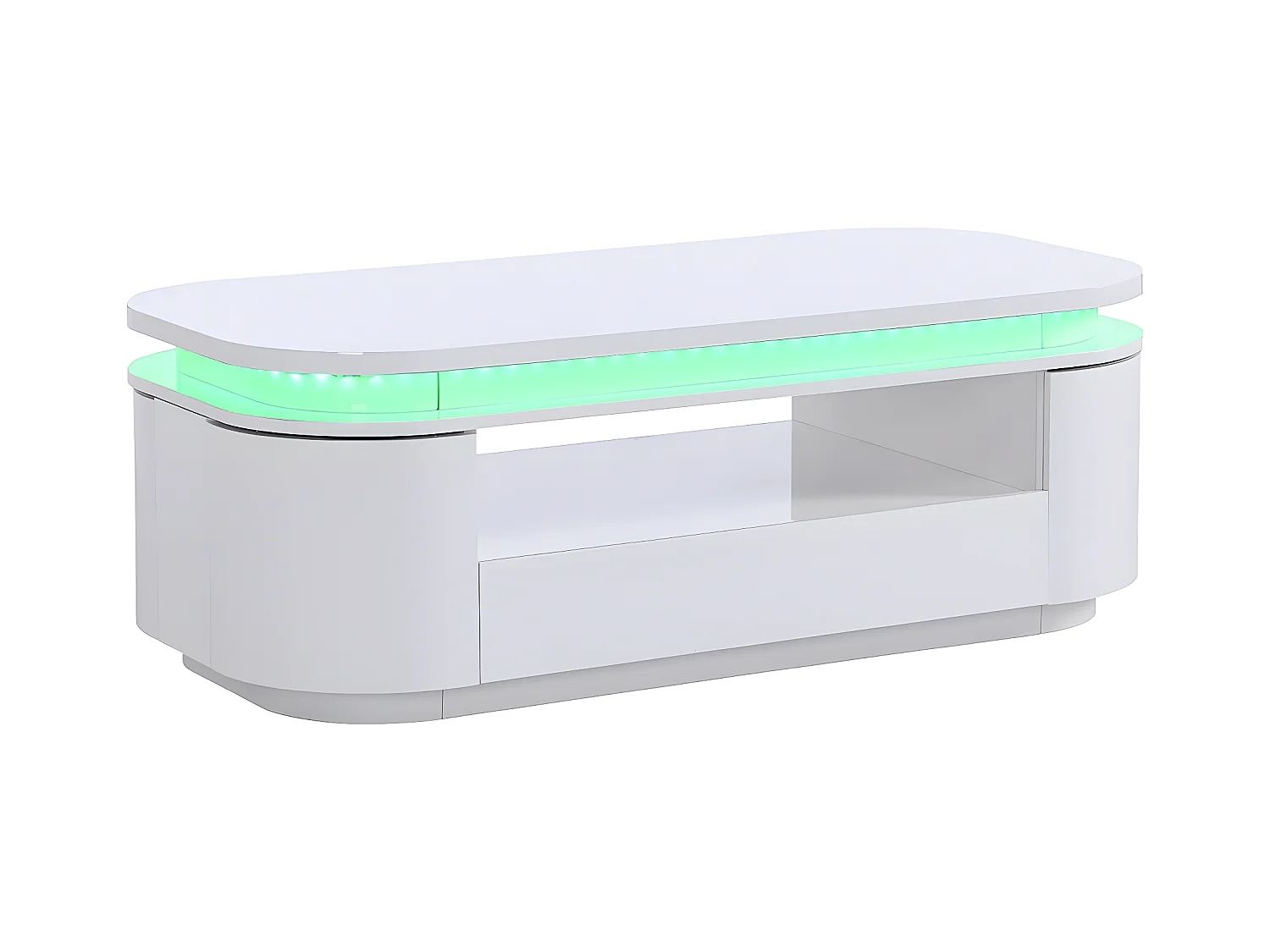 Table basse 4 portes et 1 tiroir avec LEDs en MDF - Blanc laqué - VANDANA