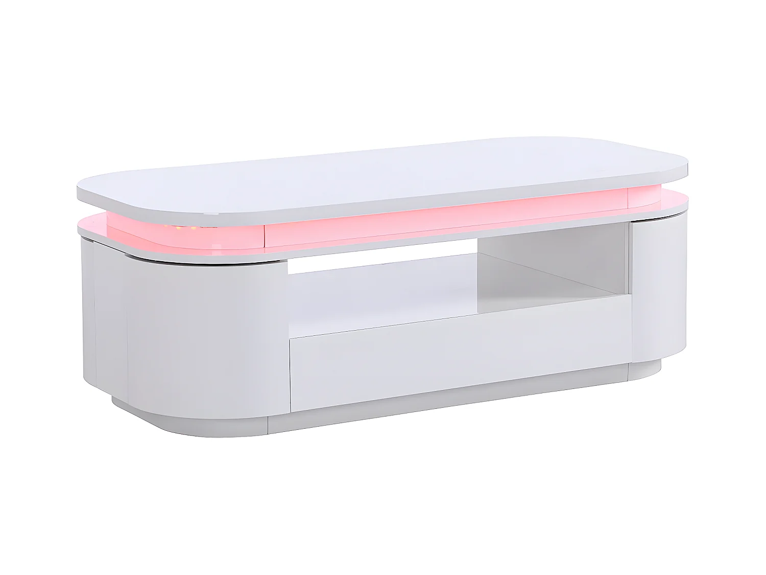 Table basse 4 portes et 1 tiroir avec LEDs en MDF - Blanc laqué - VANDANA