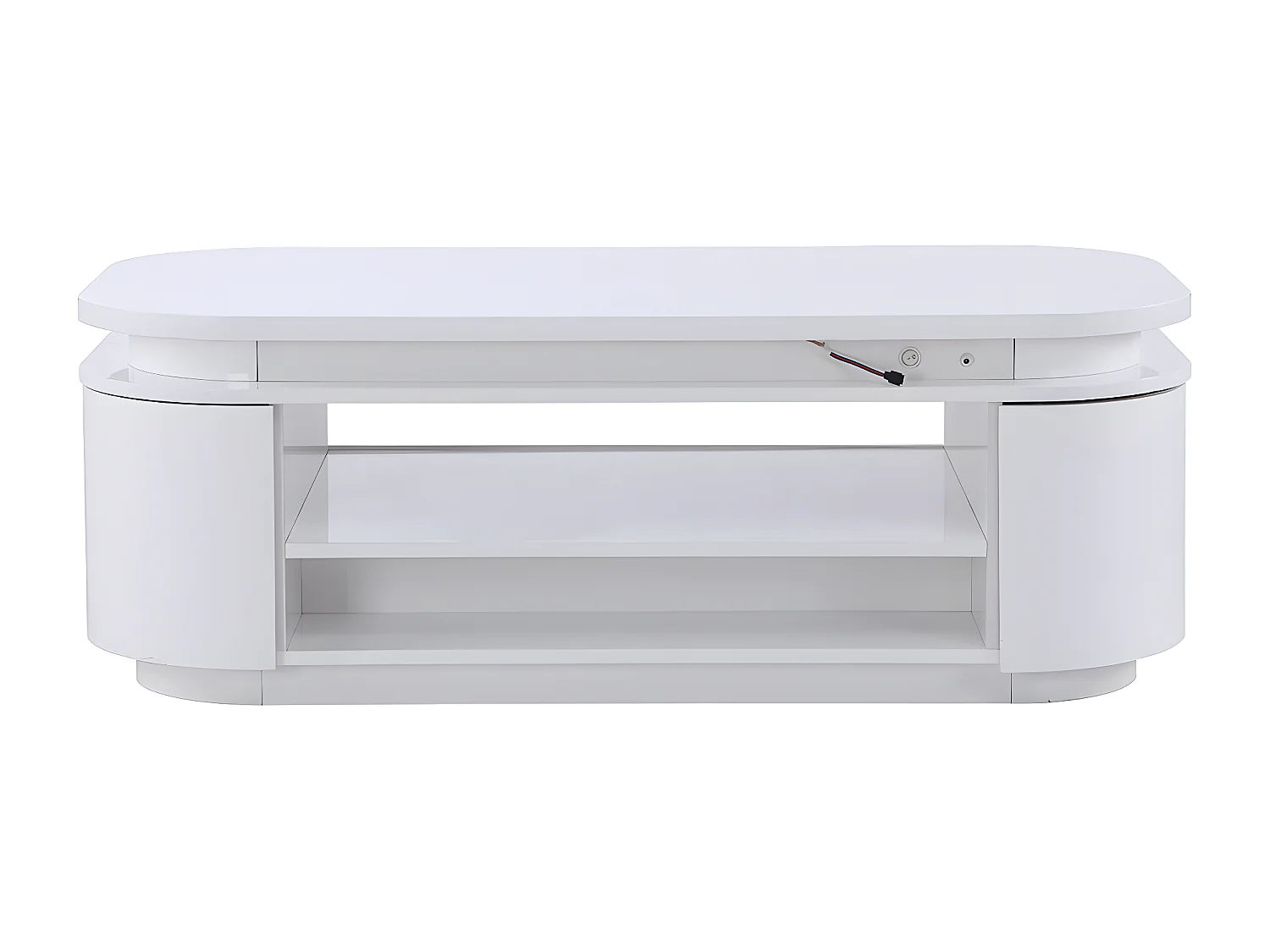 Soffbord med 4 dörrar och låda i vitlackerad MDF med LED-belysning VANDANA