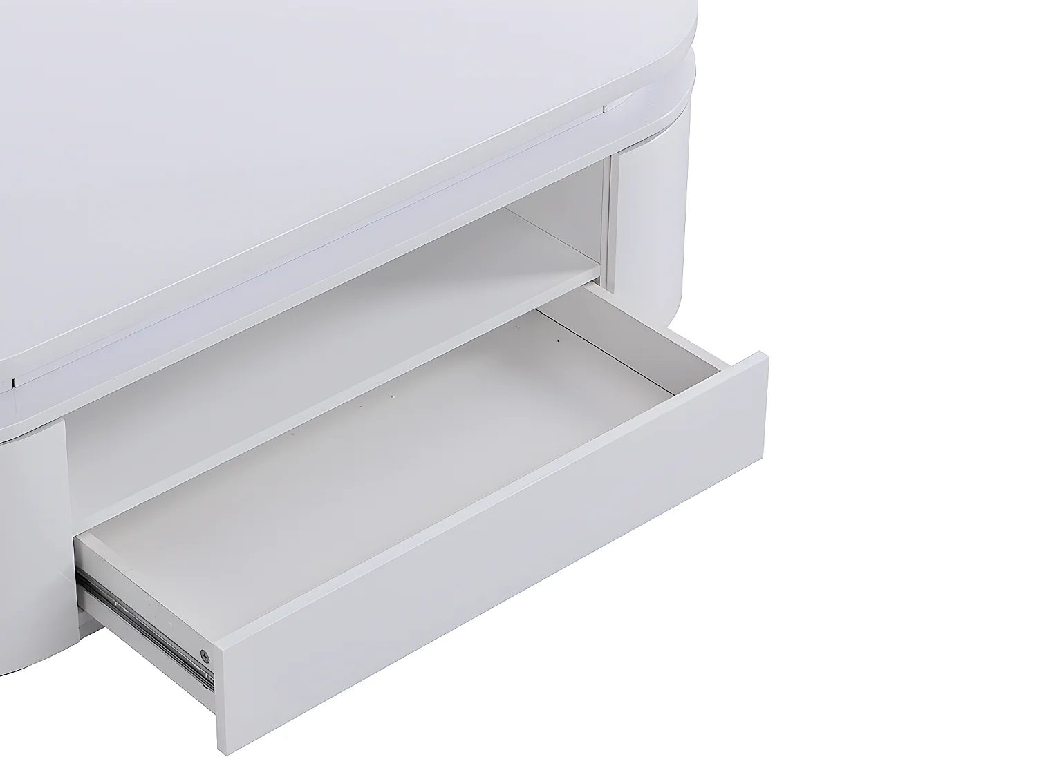 Soffbord med 4 dörrar och låda i vitlackerad MDF med LED-belysning VANDANA