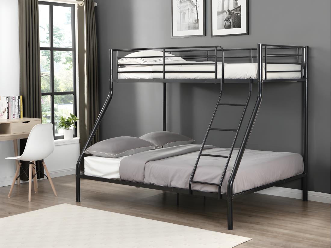 vente unique Lits superposés ELEVATIO IV - 90 et 140 x 190 cm - Acier - Noir