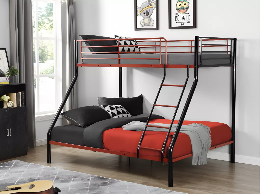 Kauf Unique Etagenbett - 90 & 140 x 190 cm - Stahl - Schwarz & Rot - ELEVATIO IV