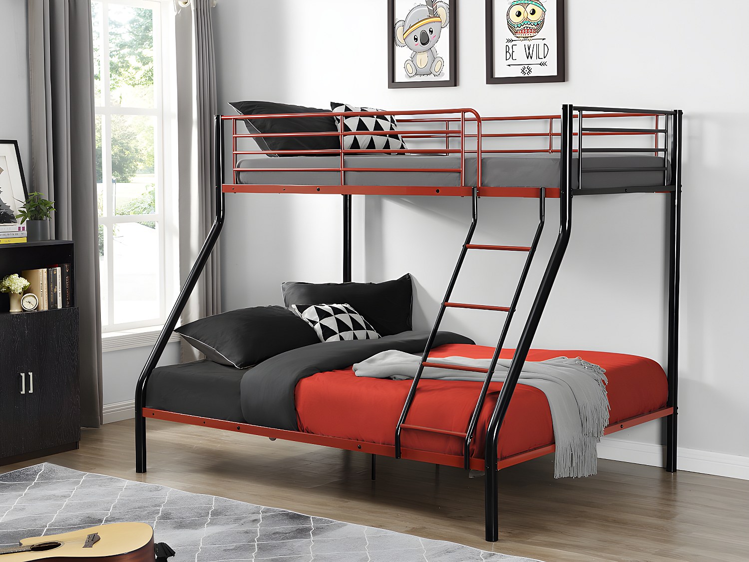 Etagenbett - 90 & 140 x 190 cm - Stahl - Schwarz & Rot - ELEVATIO IV günstig online kaufen