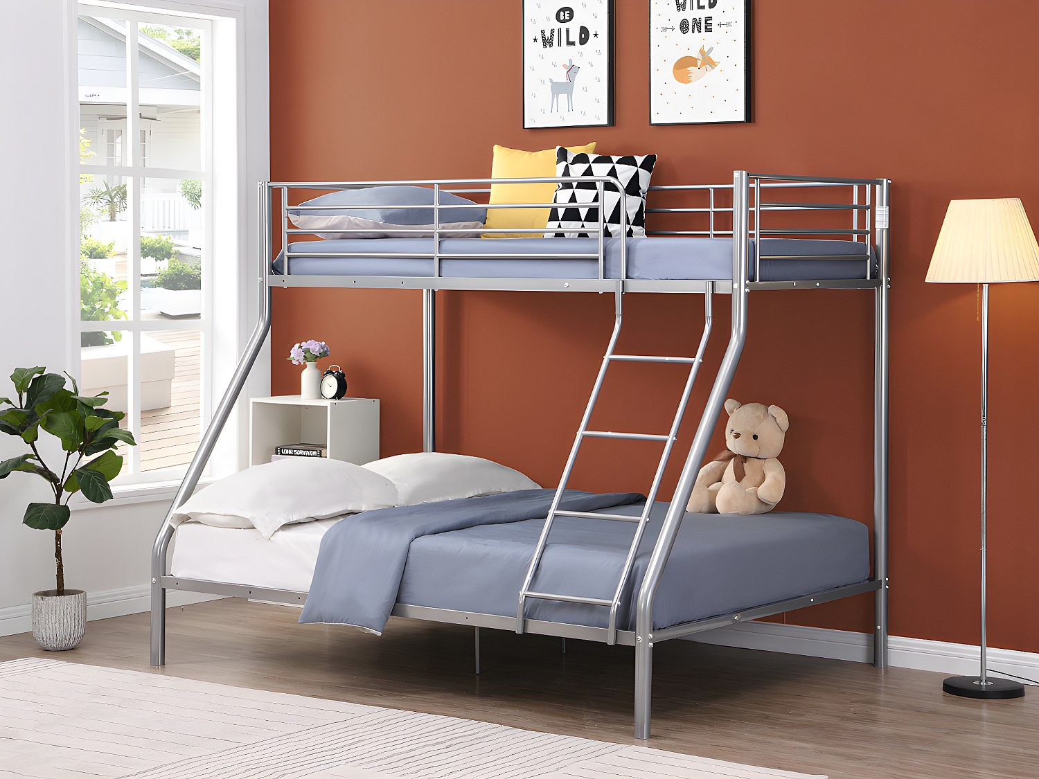 Etagenbett + Lattenrost - 90 x 190 & 140 x 190 cm - Metall - Silberbarfen - günstig online kaufen