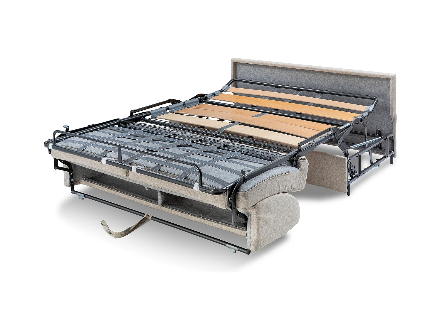 Canapé 3 places convertible express en simili EMIR - Gris - Couchage à lattes larges 140 cm - Matelas 14 cm