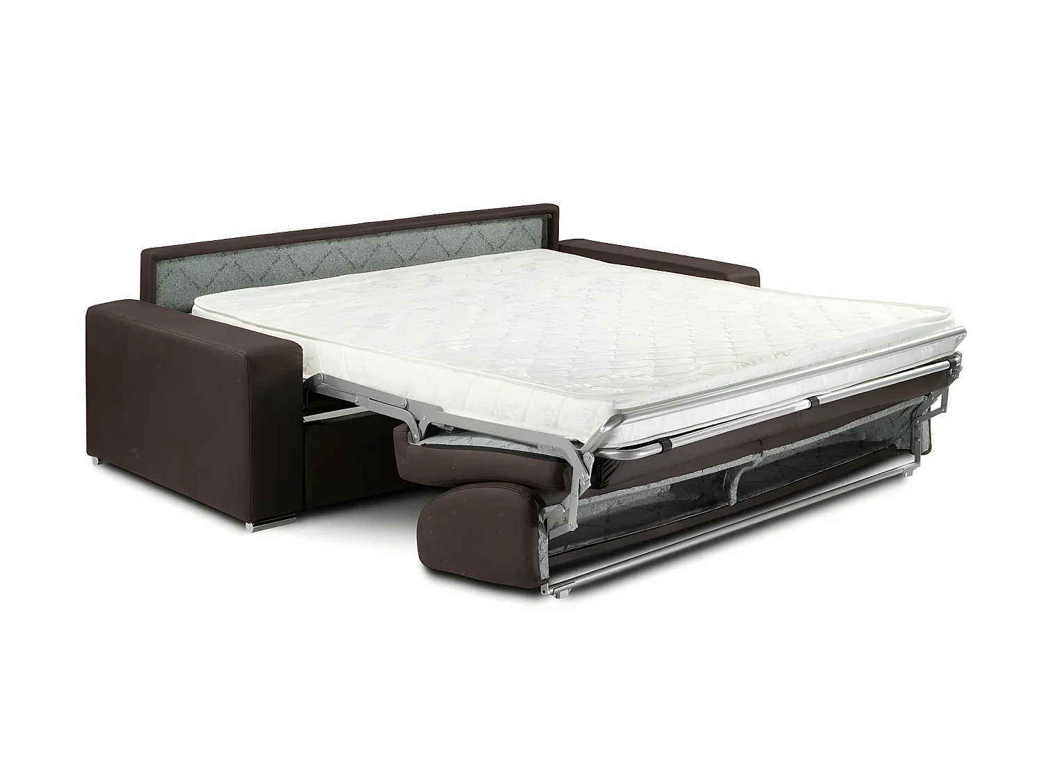 Canapé 3 places convertible express en tissu EMIR - Gris - Couchage à lattes larges 140 cm - Matelas 14 cm