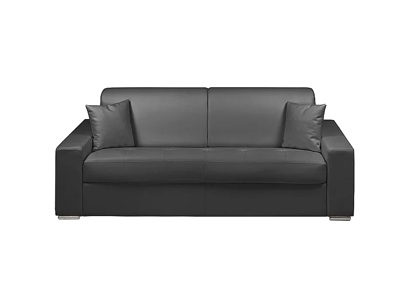 Sofá cama de 4 plazas tipo italiano de piel sintética EMIR - Negro - Somier de láminas de 160 cm - Colchón de 14 cm