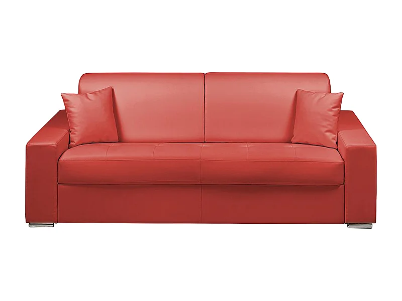 Sofá cama de 4 plazas tipo italiano de piel sintética EMIR - Rojo - Somier de láminas de 160 cm - Colchón de 14 cm