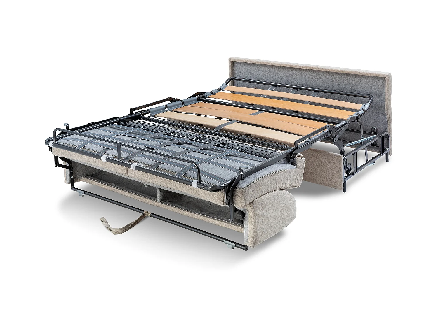 Schlafsofa 3-Sitzer - Liegefläche mit Lattenrost mit breiten Latten: 140 cm - Matratze: 18 cm - Kunstleder - Schwarz - EMIR