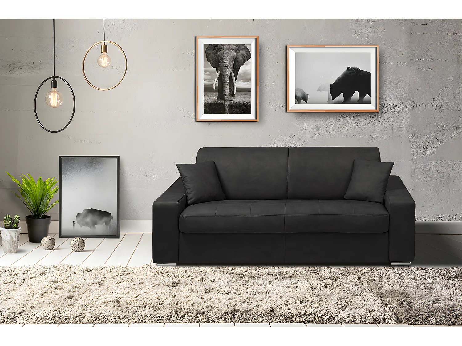 Canapé 3 places convertible express en tissu EMIR - Anthracite - Couchage à lattes larges 140 cm - Matelas 18 cm