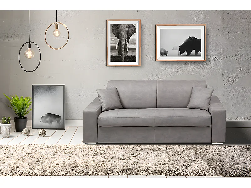 Divano letto 3 posti a ribalta Letto con doghe larghe 140 cm Materasso 18 cm Similpelle Grigio - EMIR