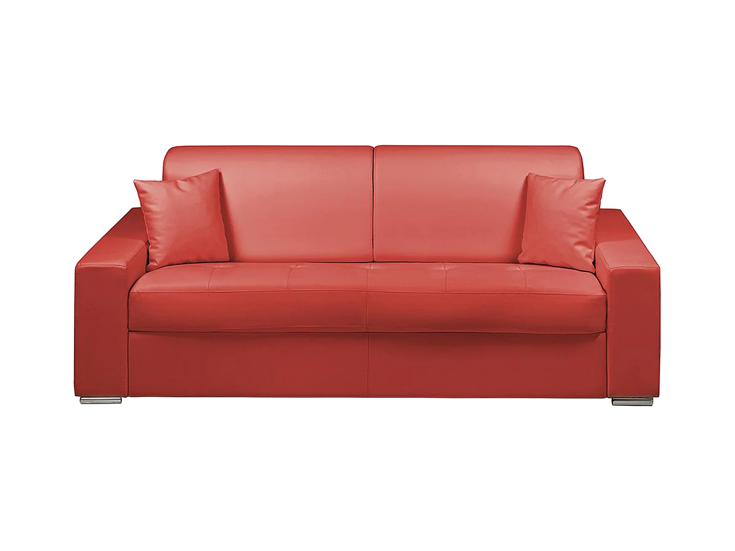Sofá cama de 4 plazas tipo italiano de piel sintética EMIR - Rojo - Somier de láminas de 160 cm - Colchón de 18 cm