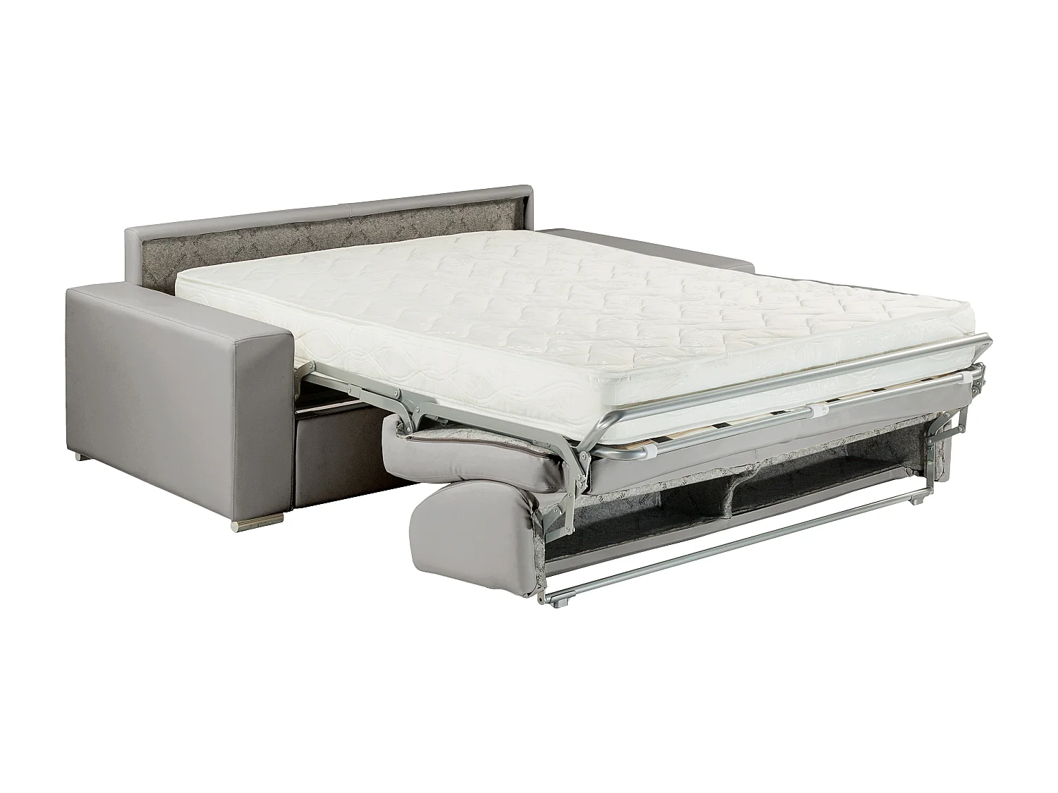 Canapé 4 places convertible express en simili EMIR - Gris - Couchage à lattes larges 160 cm - Matelas 18 cm