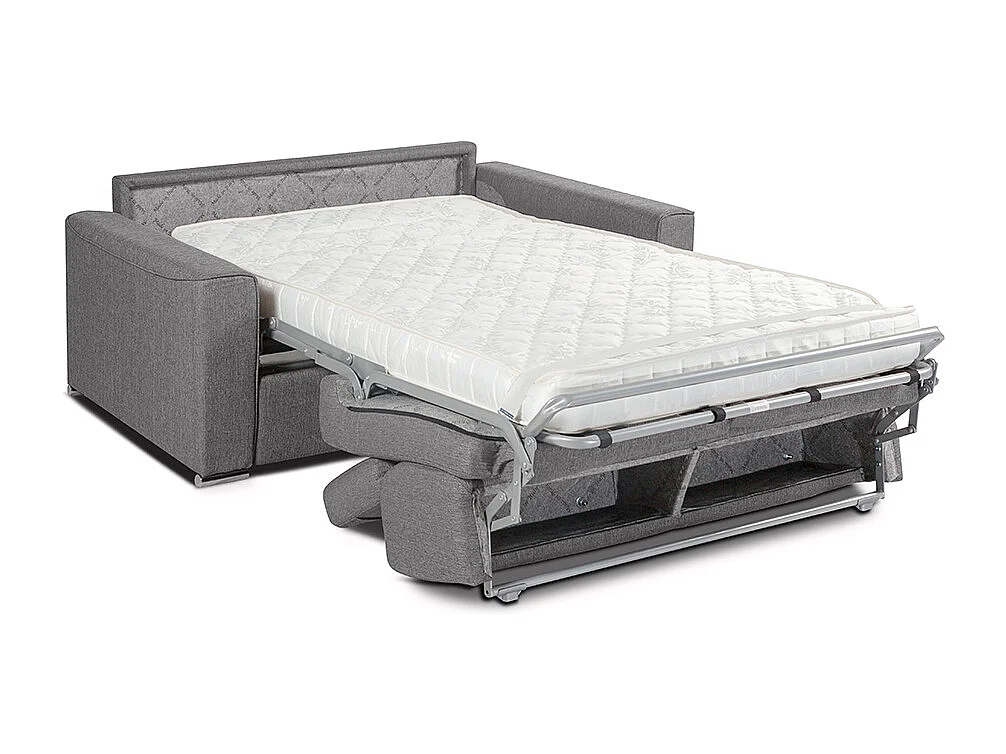 Canapé 3 places convertible express en tissu beige - Couchage à lattes larges 140 cm - Matelas 14 cm VIZIR