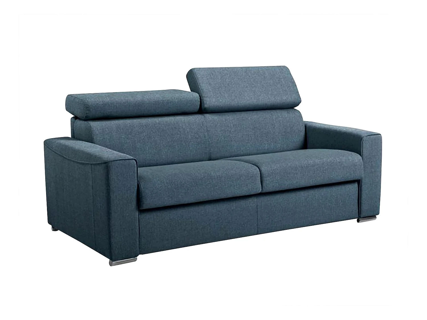 Canapé 3 places convertible express en tissu bleu - Couchage à lattes larges 140 cm - Matelas 14 cm VIZIR