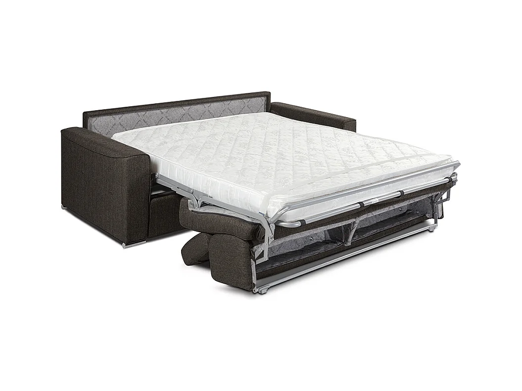 Canapé 4 places convertible express en tissu marron - Couchage à lattes larges 160 cm - Matelas 14 cm VIZIR