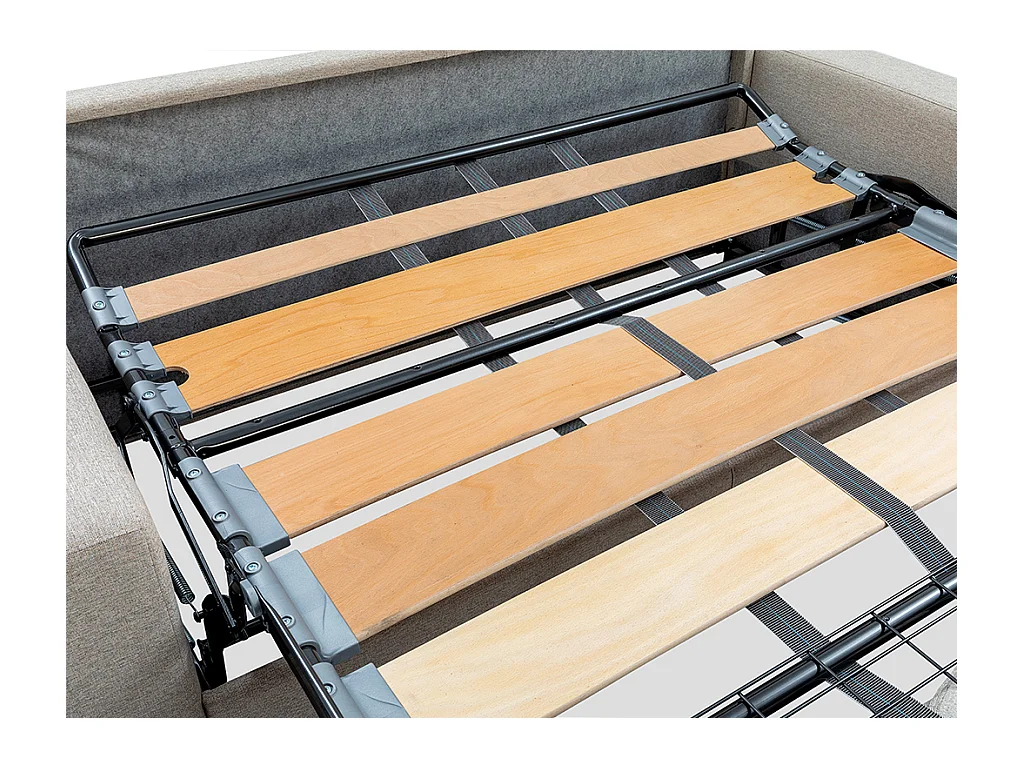 Canapé 4 places convertible express en tissu marron - Couchage à lattes larges 160 cm - Matelas 14 cm VIZIR