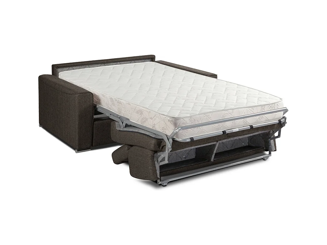 Canapé 3 places convertible express en tissu marron - Couchage à lattes larges 140 cm - Matelas 18 cm VIZIR