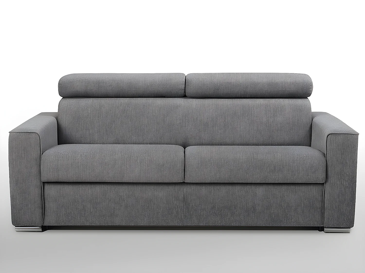 Driezits-express-slaapbank van stof VIZIR - Grijs - Bed met brede latten 140 cm - Matras 18 cm