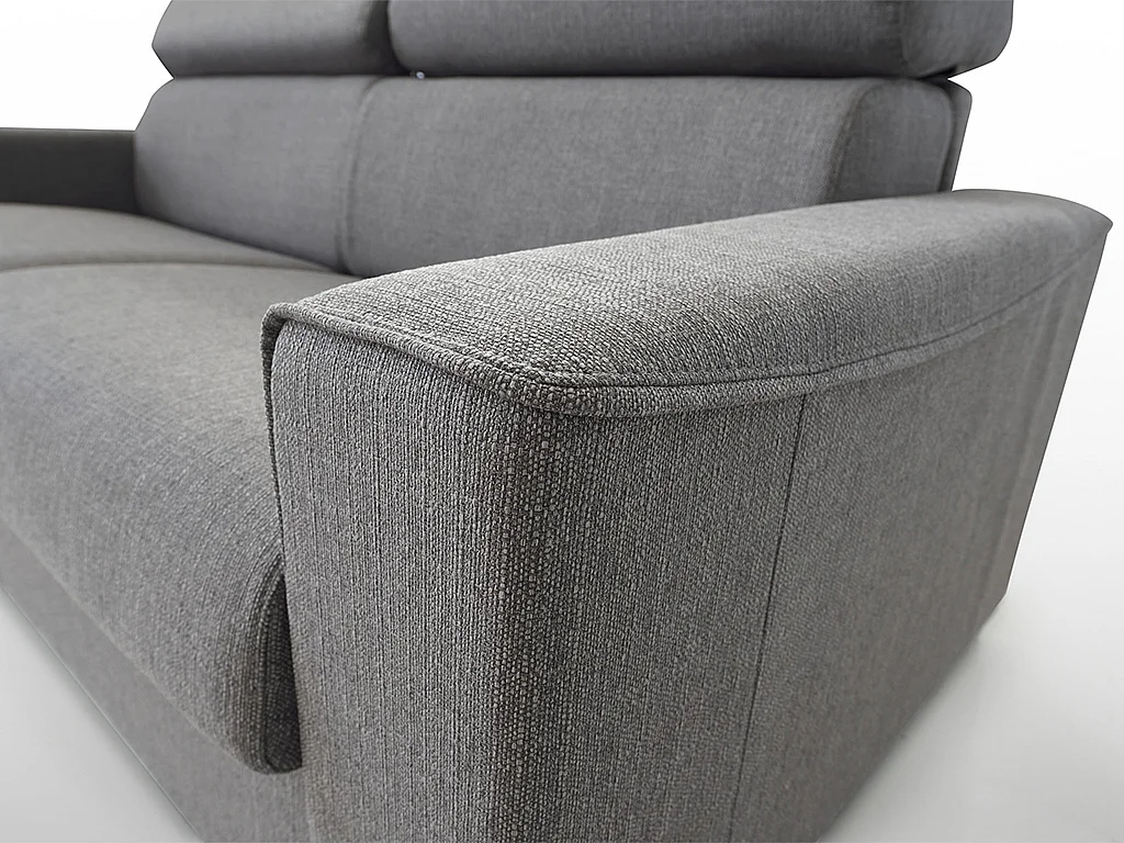 Driezits-express-slaapbank van stof VIZIR - Grijs - Bed met brede latten 140 cm - Matras 18 cm