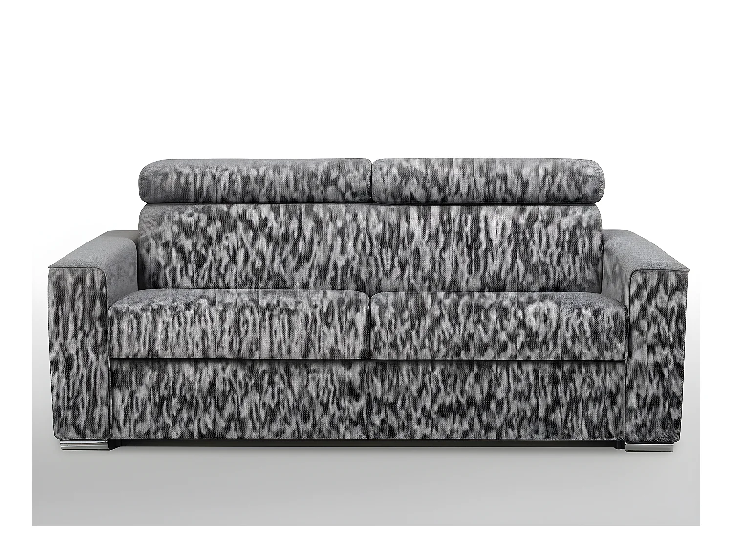 Canapé 3 places convertible express en tissu gris - Couchage à lattes larges 140 cm - Matelas 18 cm VIZIR