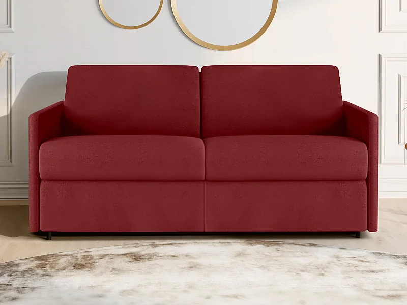 Sofá cama de 3 plazas de tela tipo italiano CALIFE - Rojo - Somier de láminas de 140 cm - Colchón de 14 cm