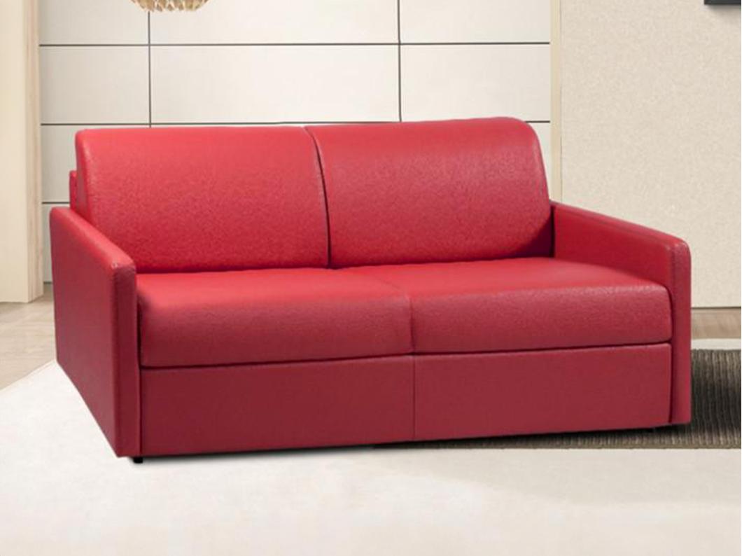 Canapé 3 places convertible express en simili rouge - Couchage à lattes larges 140 cm - Matelas 14 cm CALIFE