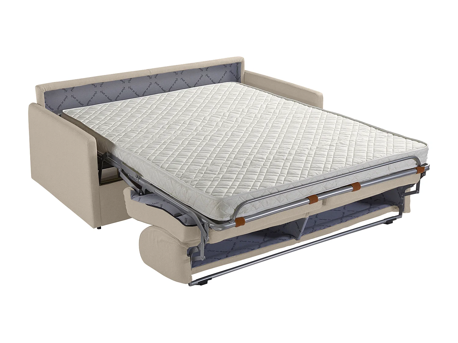Sofá cama de 3 plazas de tela tipo italiano CALIFE - Beige - Somier de láminas de 140 cm - Colchón de 14 cm