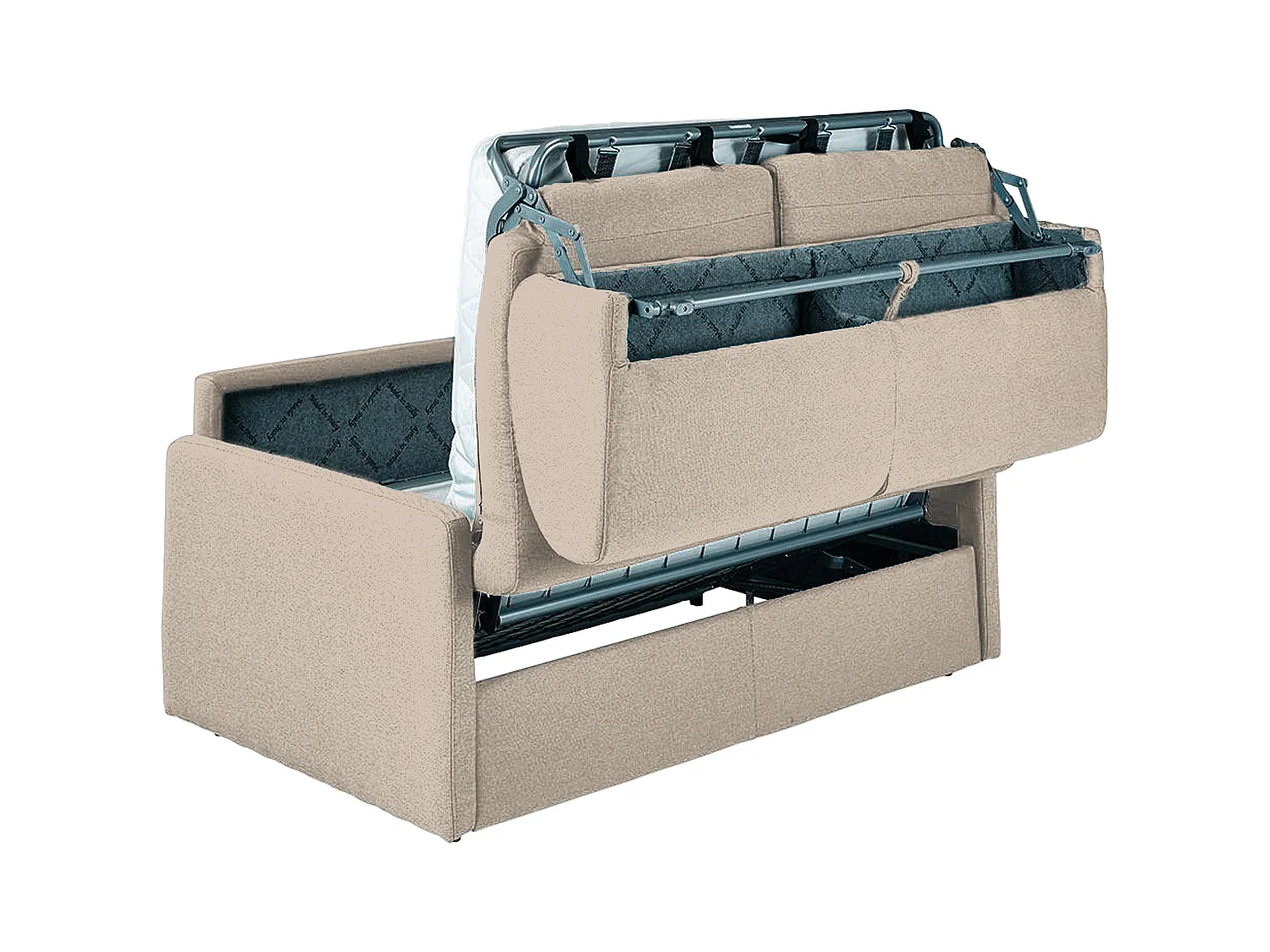 Sofá cama de 3 plazas de tela tipo italiano CALIFE - Beige - Somier de láminas de 140 cm - Colchón de 14 cm