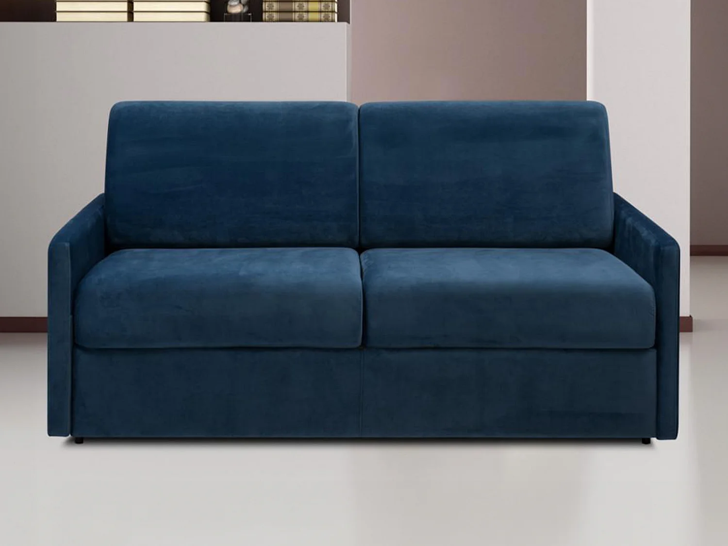 Divano letto 3 posti a ribalta Letto con doghe larghe 140 cm Materasso 14 cm Velluto Blu notte - CALIFE