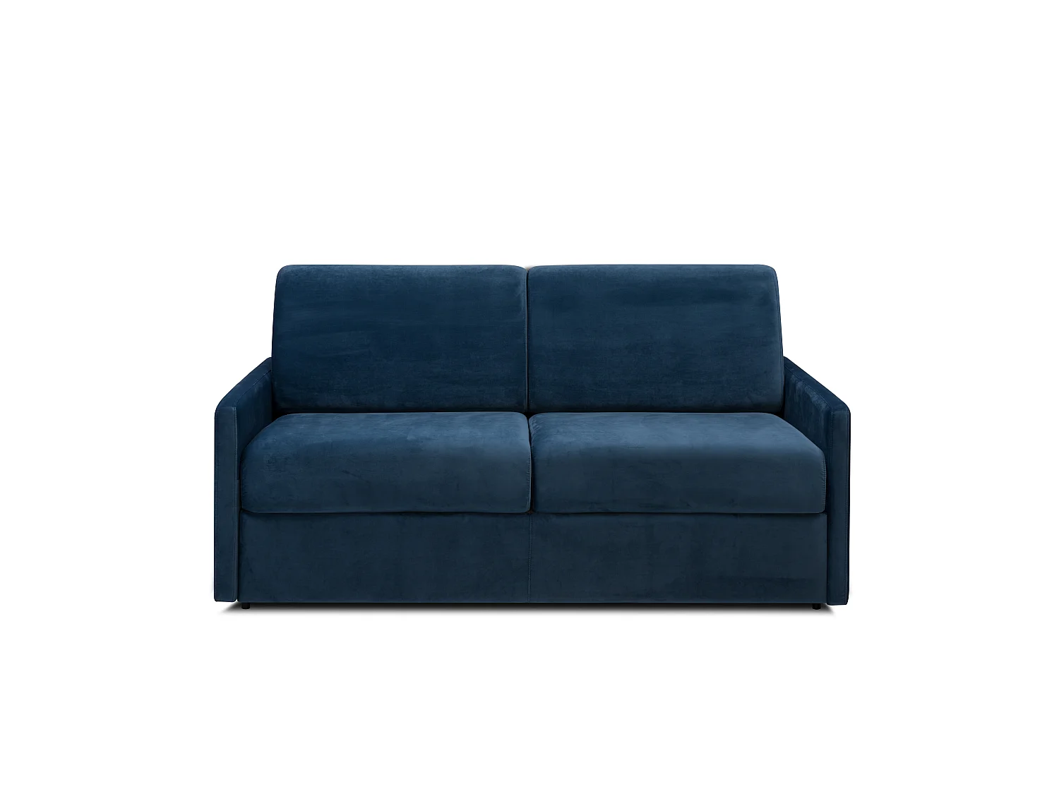 3-seters sovesofa i nattblått fløyel med ekspressutfoldning - 140 cm bred sengebunn med lameller - 14 cm madrass CALIFE