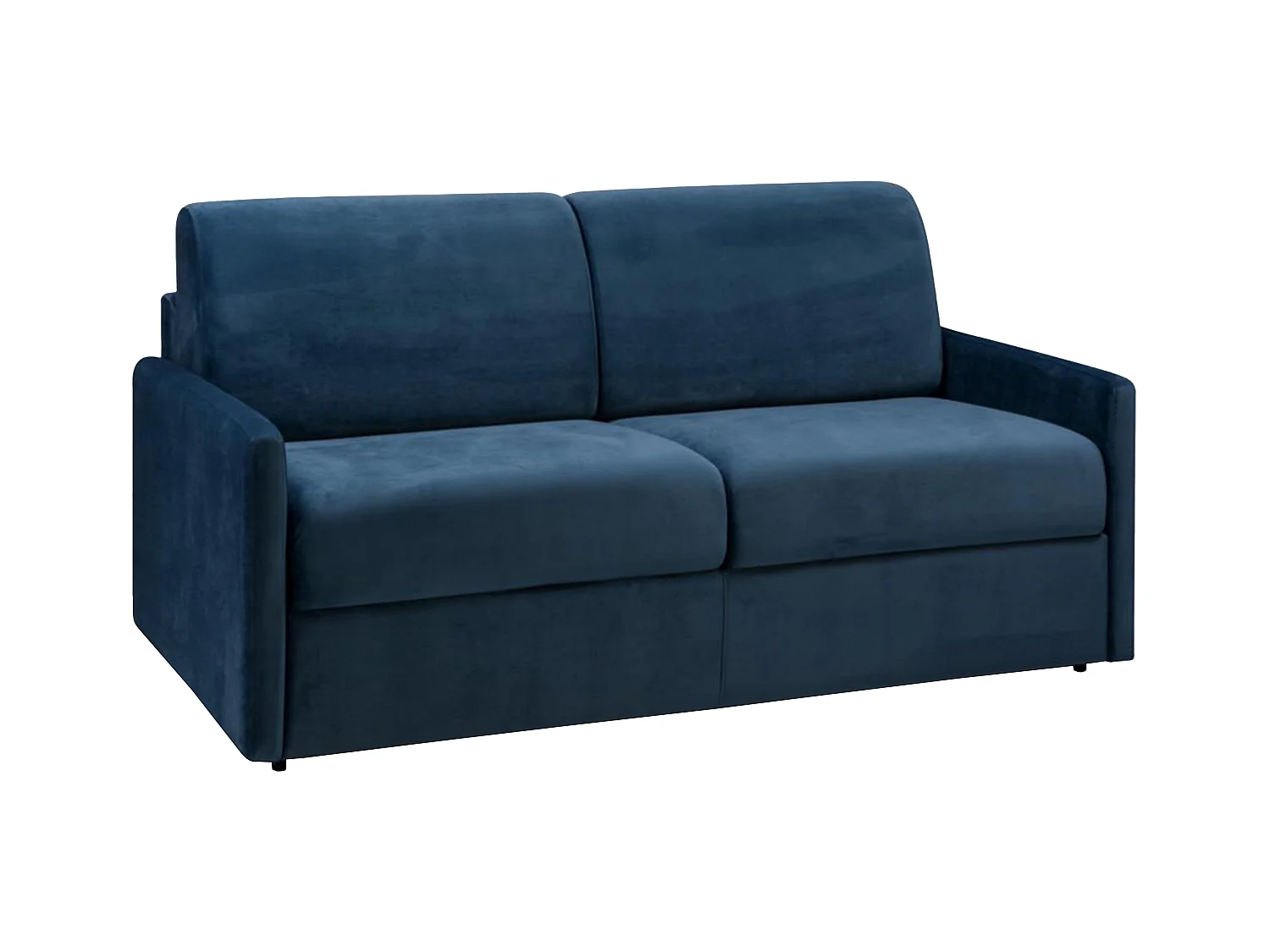 3-seters sovesofa i nattblått fløyel med ekspressutfoldning - 140 cm bred sengebunn med lameller - 14 cm madrass CALIFE