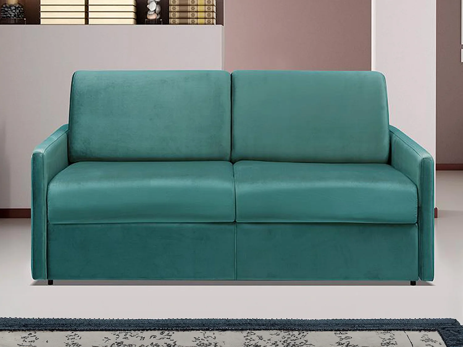 Schlafsofa 3-Sitzer - Liegefläche mit Lattenrost mit breiten Latten: 140 cm - Matratze: 14 cm - Samt - Grün - CALIFE