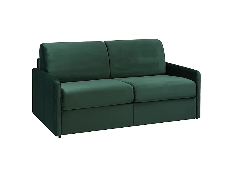 Sofá de 3 lugares convertível de abertura rápida em veludo CALIFE verde-abeto com cama de ripas largas de 140 cm e colchão de 18 cm