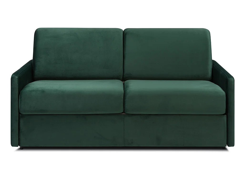 3-personers konvertibel express-sofa i grangrøn fløjl - Brede tremmelameller 140 cm - 18 cm madras CALIFE