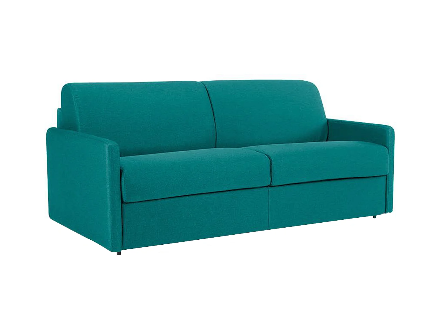 4-seters sovesofa med hurtigmekanisme i turkis stoff - 160 cm bred lamellbunn - 14 cm madrass CALIFE