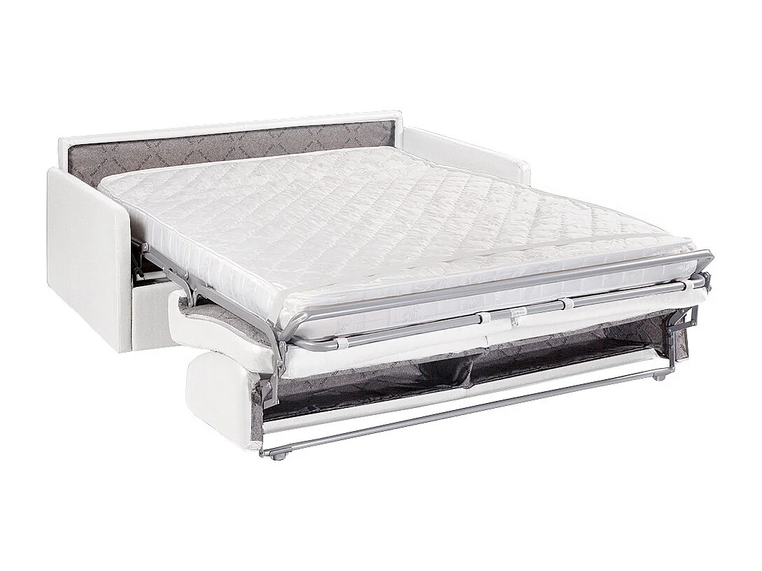Canapé 4 places convertible express en simili blanc - Couchage à lattes larges 160 cm - Matelas 14 cm CALIFE