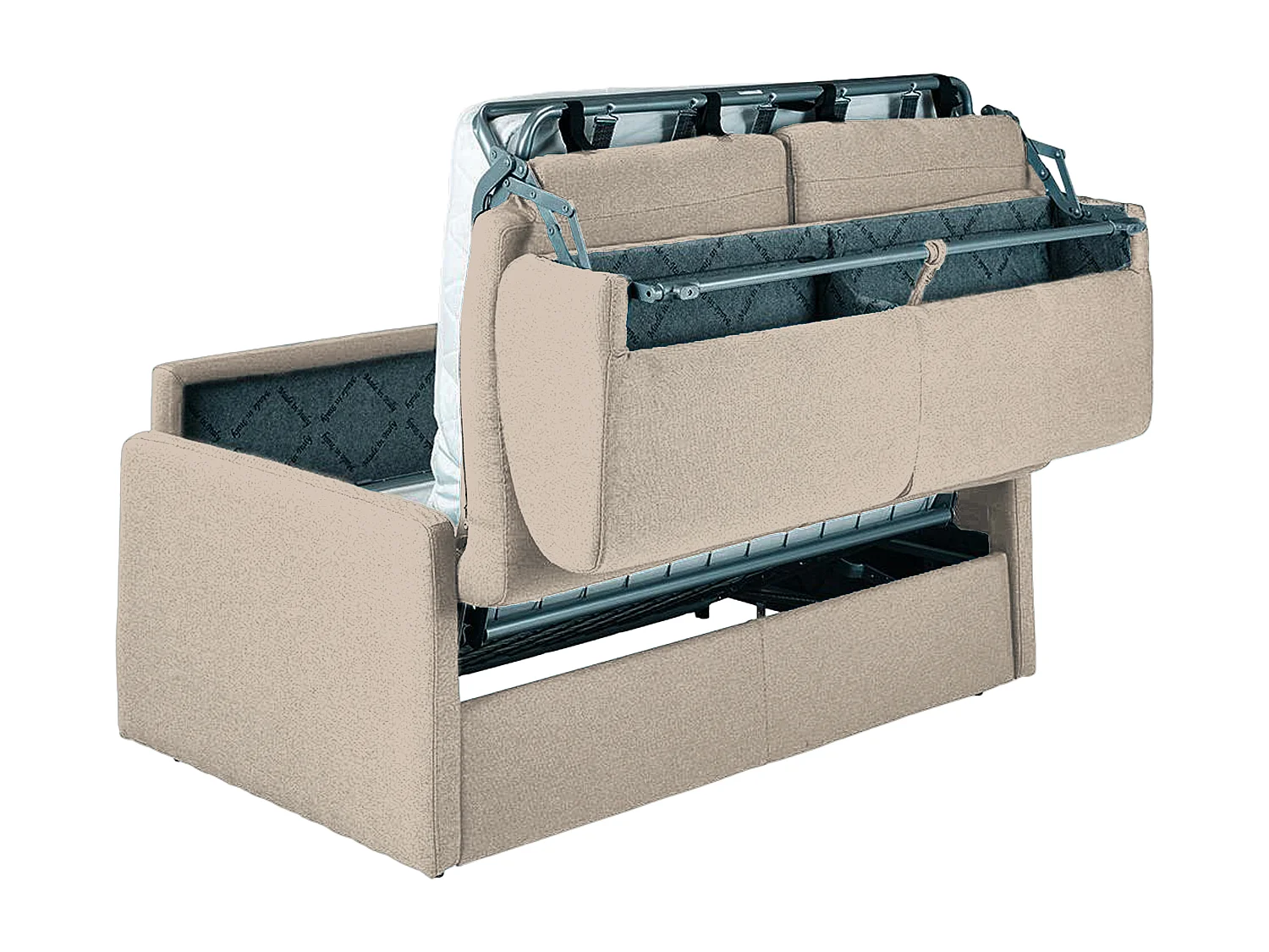 4-personers beige stofsofa med ekspressudtræksseng - Brede lameller 160 cm - 14 cm madras CALIFE